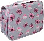 Trawila Travel Hanging Toiletry Bag Cosmetic Bag Makeup Organizers For Men & Women With Sturdy Hook Grey Flower