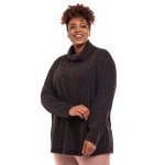 Donnay Plus Size Casual Cut & Sew Rib Roll Neck Top - Charcoal