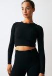 Drymove Seamless Cropped Sports Top - Black
