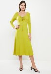 Drawstring Bust Fitted Maxi Dress - Green