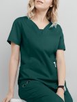 Solid Color 2PCS Modern Scrub Set V-neck 2 Pockets Scrub Top + Elastic Waist Scrub Bottoms Breathable & Comfortable Health Care