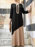 Ramadan Color Block Long Sleeve Kaftan Dress Elegant Loose Button Front Maxi Length Dress Women's Clothing