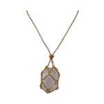 Unique Necklace Featuring A Woven Bag Holding An Interchangeable Stone