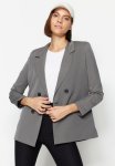 Regular Lined Woven Blazer With Buttons - Grey