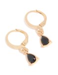 Goldair Gold Black Diamante Pear Drop Huggie Earrings