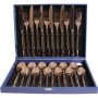 24 Piece Cutlery Set In Blue-clasped Display Box Rose Gold