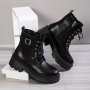 Women's Platform Ankle Boots Round Toe Lace Up & Side Zipper Motorcycle Boots Chunky Heeled Combat Boots