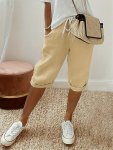 Plus Size Drawstring Solid Deck Pants Casual Elastic Waist Pants For Spring & Summer Women's Plus Size Clothing
