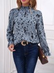 Full Printed Blouse Casual Stand Collar Long Sleeve Blouse Women's Clothing