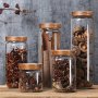 1PC Glass Storage Jars With Bamboo Lid Glass Food Storage Jar Airtight Glass Canisters Container For Candy Cookie Rice Coffee Beans Snacks Spices