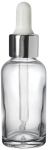 Clear Glass Bottle With Pipette White & Silver Collar