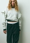 Oversized Frill-trimmed Sweatshirt - Light Grey Marl