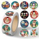 1 ROLL 500 Sheets Christmas Roll Stickers For Laptop Handbook Notebook Envelope Water Bottle Seal Stickers Decorative Stickers C
