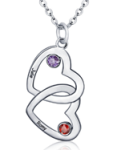 CNE101325 - Sterling Silver Personalized Couples Names & Birthstones Entwined Hearts Necklace