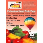 Resin Coated A4 Glossy Photo Paper Single Sided 20-SHEET ERCGS-190GSM-20