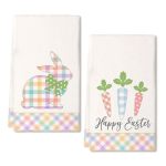 Arkeny Easter Kitchen Towels Set Of 2 Colorful Bunny Carrots Dish Towels 18X26 Inch Drying Dishcloth Farmhouse Home Seasonal Spr