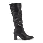 Black Mid Heel Ruched Boots