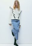 Frill-trimmed Textured-knit Jumper - White Multi