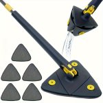 6PCS Triangular 360 Rotating Mop Set With 5 Reusable Pads - Easy Clean For Floors Walls & Ceilings - Stainless Steel Handle Perf