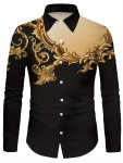 Jacquard Print Shirt Men's Semi-formal Button Up Long Sleeve Shirt For Spring Summer Business Banquet
