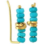Boho Ear Climber Earrings With Genuine Turquoise Gold Plated 925 Sterling Silver Vibrant Unique Hypoallergenic - Handmade By Emm