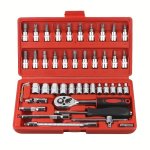 46PCS SET Multifunctional Repair Tools Kit Ratchet Torque Wrench Spanner Screwdriver And Socket Set Suitable For Bicycle & Auto