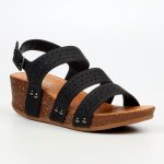 Cheyan 2 Perforated Strappy Wedge Sandal - Black - 8