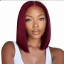12 Inch Maroon 99J Straight Wig - Human Hair With 13X4 Lace Front