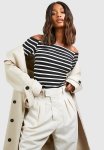 Premium Supersoft Stripe Bardot Top - Black