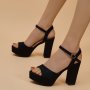 Women's Elegant Black Platform Heels Comfortable Ankle Strap High Heels Chunky Pumps Stylish Party Shoes