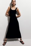 Flared-skirt Rib-knit Dress - Black