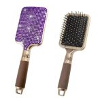 Fshion Handmade Massage Air Cushion Purple Crystal Paddle Brush Premium Bling Hair Brush Rhinestone Detangle Hair Comb For Women