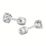Titanium Steel Four-jaw Double Zirconia Stud Earrings Clean Simple Elegant Jewelry Small Daily Wear 1 Pair