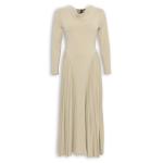 Beige Pleated Cowl Dress