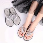 Women's Rhinestone Flower Decor Slide Sandals Casual Clip Toe Summer Shoes Comfortable Beach Shoes