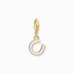 Charm Pendant - Horseshoe With White Cold Enamel Yellow-gold Plated