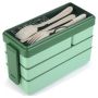 Stackable 3 Layer Lunch Boxes With Cutlery Set For Adults Kids - 1450ML