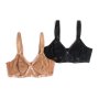 Donnay Plus Size Donna 2PACK Crossover Bra - Black/mocca