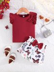 2PCS Baby's Bow Decor Cap Sleeve Top + Cartoon Butterfly Pattern Shorts Toddler & Infant Girl's Clothing Set