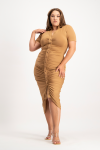 Bell A Short Sleeve Ruched Midi Dress - Toasted Coconut - XL