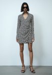 Collared Dress - White & Black Patterned
