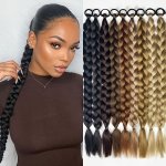 Braided Long Ponytail Extensions With Elastic Band Hair Synthetic Fiber 60.96CM Blonde Braids Pony Tail Hair Accessories For Par