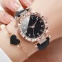 2PCS Quartz Watch With Rhinestones Pu Leather Strap Heart-shaped Pendant Elegant Gift For Women