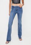 Sissy Boy Nina: Low Waist Flare Leg With Diamante Waist - Med Wash