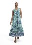 Print Tiered V-neck Open Back Cotton Maxi Dress