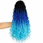 Ouyafei 5PACK Wavy Faux Locs Braids Crochet Hair 20INCH Ombre Blue Braiding Hair Goddess Locs With Curly Ends Synthetic Twist Cr