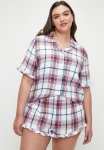 Cotton On Plus Flannel Shirt And Short Sleep Set - Remmi Check cherry Pop