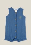 Cotton On Jacob Sleeveless Playsuit - Petty Blue tropical Palm Tree