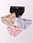 4-PACK Girls Mid Rise Briefs With Bow - Polyester & Spandex Blend High Stretch Solid Color Sports Underwear For Children 12 & Un
