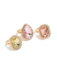Goldair Gold Pink & Purple Pastel Diamante Rings 3-PACK